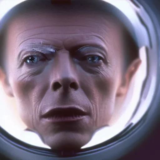 Image similar to film still of David Bowie as David Bowman in 2001 a space odyssey, 4k