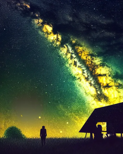 Prompt: there is a man under the milky way, night scene, photography, fine details. night setting ， trending on art station