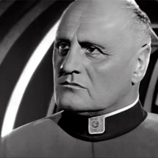 Prompt: A still of Mussolini in Star Trek