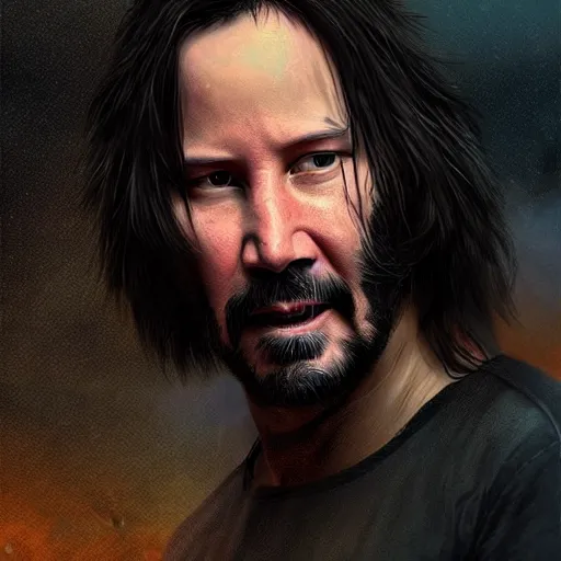 Prompt: keanu reeves as a cave man , digital art , hyperdetailed , trending on artstation , matte painting , CGSociety , pinterest