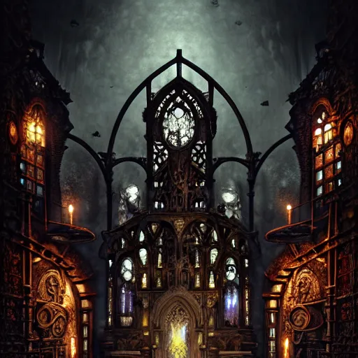 Image similar to steam necropolis, memento mori, gothic, neo - gothic, art nouveau, hyperdetailed copper patina medieval icon, stefan morrell, philippe druillet, ralph mcquarrie, concept art, steampunk, unreal engine, detailed intricate environment, octane render, moody atmospherics, volumetric lighting, ultrasharp, ominous, otherworldly