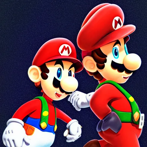 Prompt: Mario and Luigi, digital art, illustrated by Shigenori Soejima