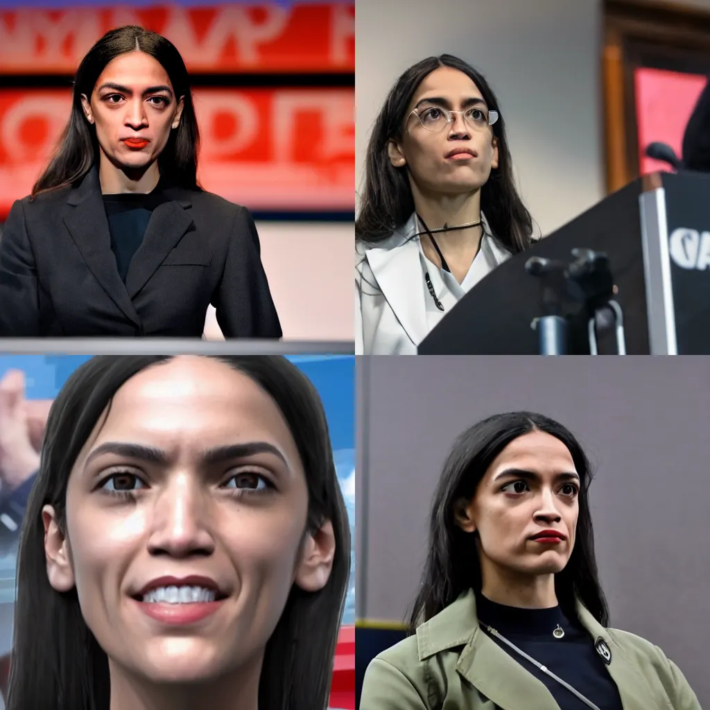 Prompt: Alexandria Ocasio-Cortez piloting Metal Gear at CPAC, high definition screenshot, 8K resolution