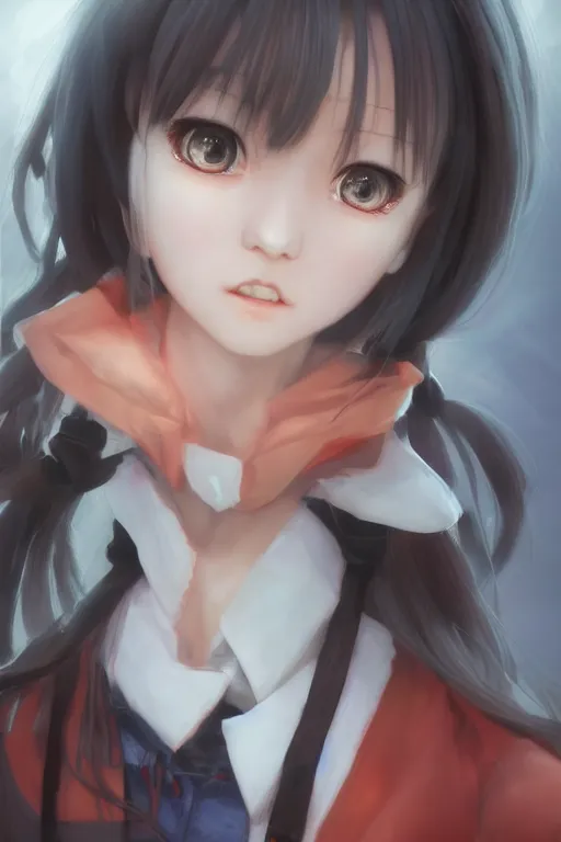 Prompt: 3d dark infrared octane render concept art by D. Jun, by Mo Xiang Tong Xiu, by Igarashi Daisuke, beauty anime schoolgirl stand among japan cottages. with cute detailed face in Japanese school clothes. cute face. wide angle. dramatic light, trending on artstation, oil painting.