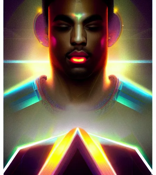 Image similar to symmetry!! egyptian prince of technology, solid cube of light, hard edges, product render retro - futuristic poster scifi, lasers and neon circuits, brown skin man egyptian prince, intricate, elegant, highly detailed, digital painting, artstation, concept art, smooth, sharp focus, illustration, dreamlike, art by artgerm