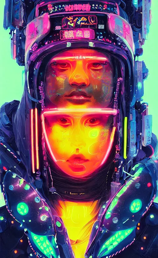 Image similar to detailed portrait Quest Love Neon Operator, cyberpunk futuristic neon, reflective puffy coat, decorated with traditional Japanese ornaments by Ismail inceoglu dragan bibin hans thoma !dream detailed portrait Neon Operator Girl, cyberpunk futuristic neon, reflective puffy coat, decorated with traditional Japanese ornaments by Ismail inceoglu dragan bibin hans thoma greg rutkowski Alexandros Pyromallis Nekro Rene Maritte Illustrated, Perfect face, fine details, realistic shaded, fine-face, pretty face