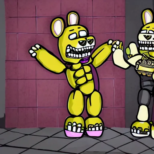 Image similar to springtrap from five nights at freddy ’ s going on a date with sans from undertale