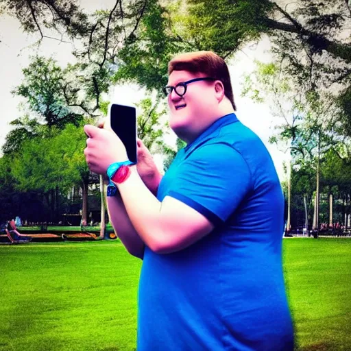 Prompt: modern color fine details iphone 1 2 pro selfie photograph of peter griffin taking a selfie in a park on an iphone 1 2 pro, peter griffin, modern hd cell phone photograph in color, instagram