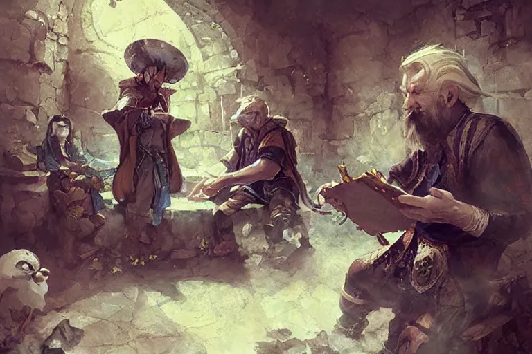 Image similar to an old musician teaching an artificer a visual melody in the baroque era, hearthstone art style, epic fantasy style art by Craig Mullins, fantasy epic digital art, epic fantasy card game art by Greg Rutkowski