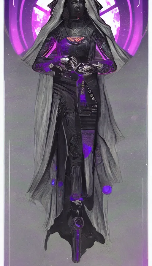 Image similar to a tarot card of the empress, cyberpunk themed art, concept art