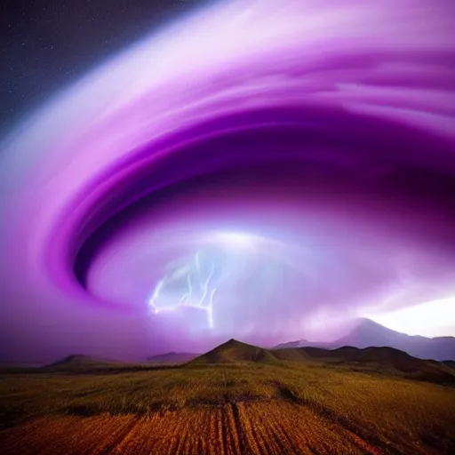 Image similar to amazing photo of a purple tornado in the sky by marc adamus, beautiful dramatic lighting