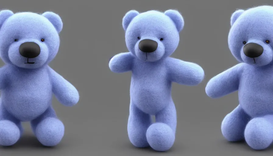 Image similar to blue teddy bear fluffy toy made of wool volumetric light, photo shoot, hyperdetailed, artstation, cgsociety, by denis villenueve 8 k