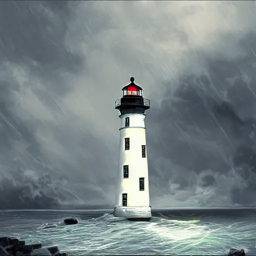 Image similar to lighthouse in the middle of a storm!! sci - fi, highly detailed, digital painting