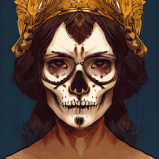 Prompt: portrait skull girl by petros afshar, da vinci, laurie greasley, jc leyendecker and singer sargent