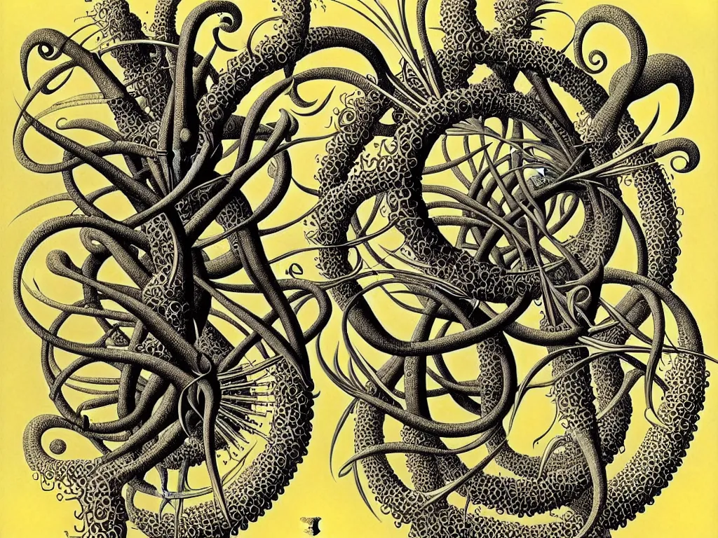 Image similar to neo surrealism, art by ernst haeckel and daniel martin diaz and mc escher