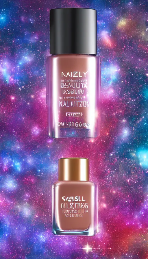 Image similar to a beautiful bottle of nail polish filled with a galaxy, insane, intricate, highly detailed, Zeiss Lens, smooth, sharp focus, Unreal Engine 5, Octane Render, Redshift, 8K