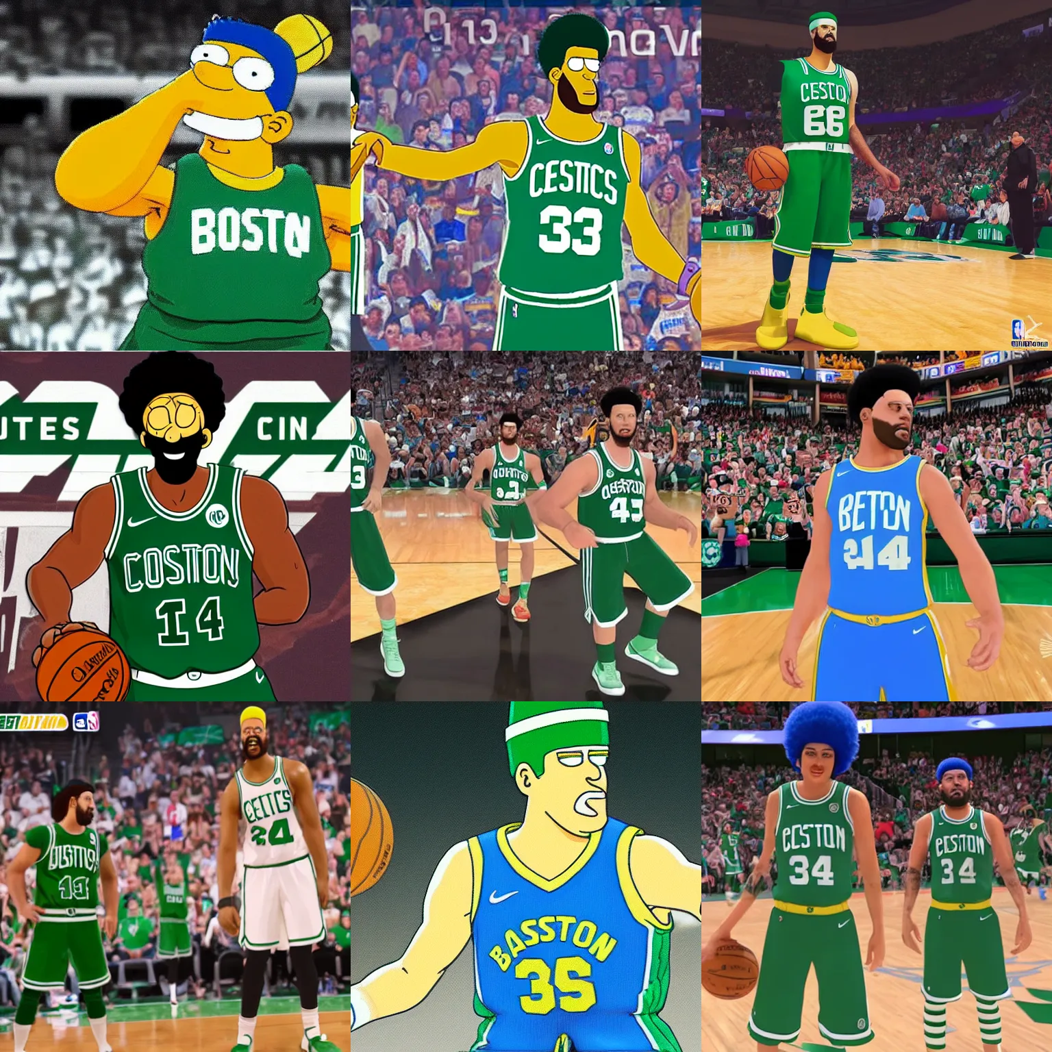 Prompt: marge simpson in a boston celtics jersey in nba 2 k 2 1, ps 4, gameplay