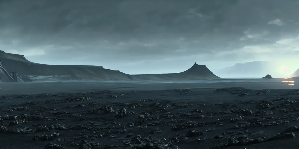 Image similar to deathstranding landscape, iceland landscape, ultra realistic, art by hideo kojima, artstation, concept art, decima engine