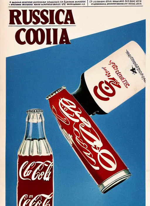 Prompt: Russian coca cola bootleg, 1963 magazine advert,