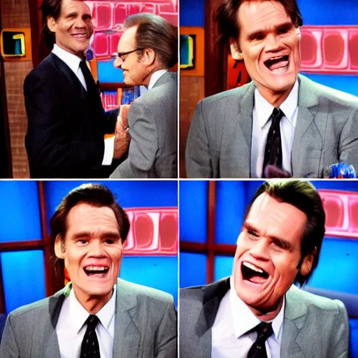 Image similar to jim carrey pretending to be larry king