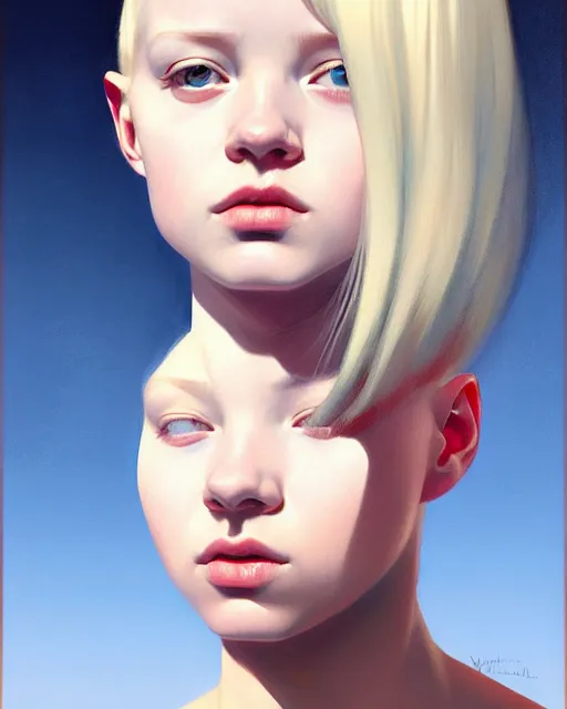 Image similar to stylized portrait of an artistic pose, composition, young albino girl, one head only, realistic shaded, fine details, realistic shaded lighting poster by ilya kuvshinov, magali villeneuve, artgerm, jeremy lipkin and michael garmash and rob rey