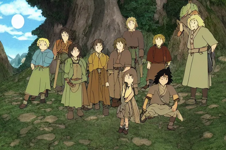 Image similar to tonemapped the fellowship of the ring by studio ghibli,
