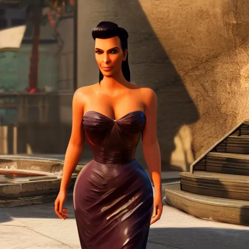 Image similar to kim kardashian as princess jasmine in GTA 5 full Hd octane render 8k
