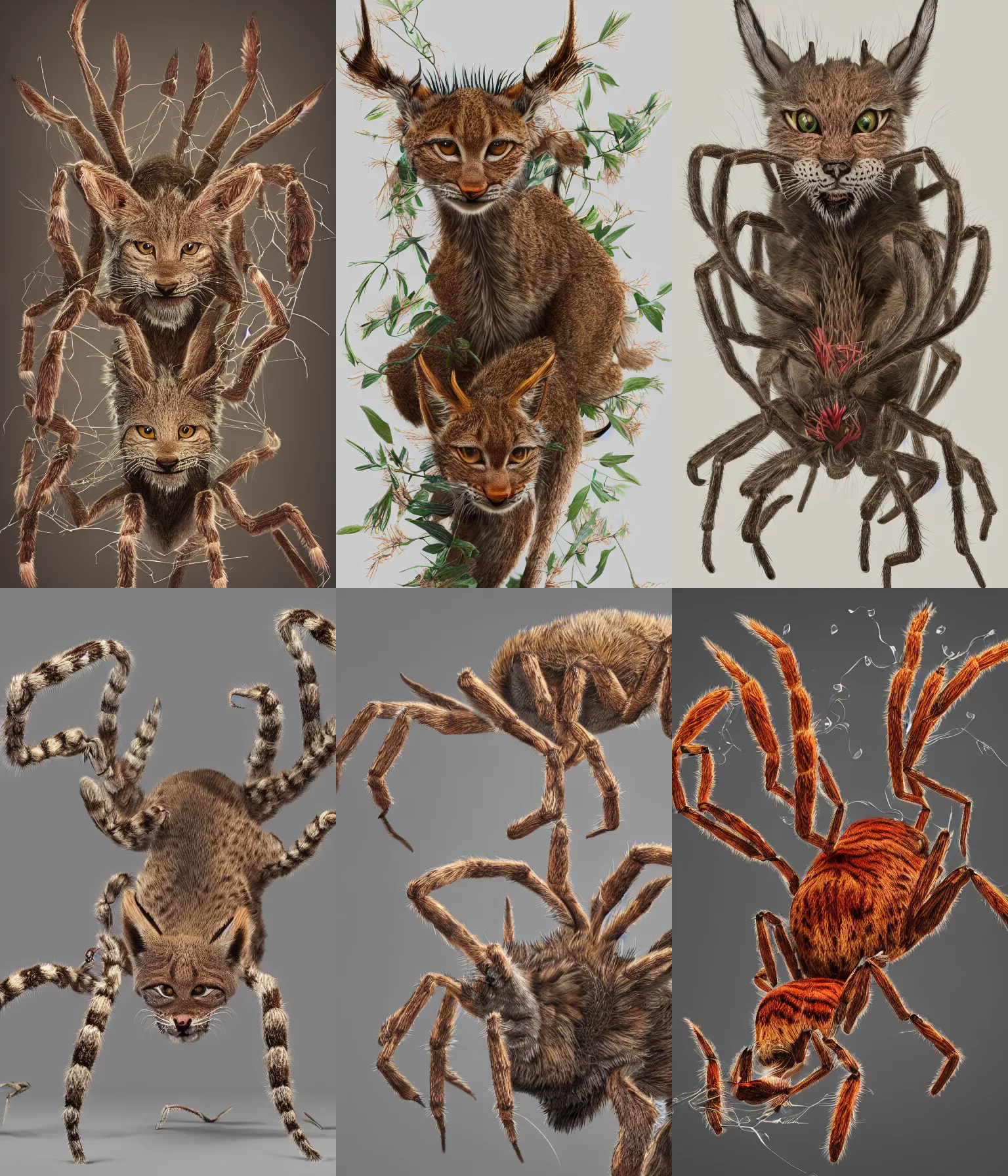 Prompt: hyperrealistic still life painting of a carnivorous arachnid blossoming bush lynx, botanical print, Octane render