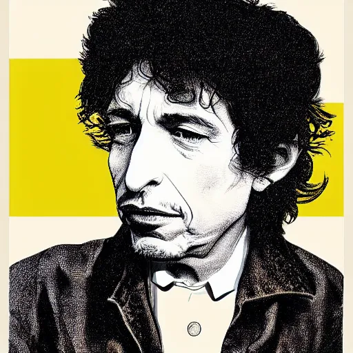 Image similar to contemporary graphic design portrait of bob dylan by paul rand