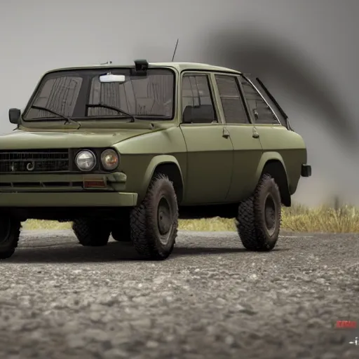 Image similar to a realistic cg render of a Lada in Military Spec, 8k, Octane