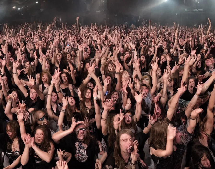 Prompt: photo of the audience having their face melted off by heavy metal music
