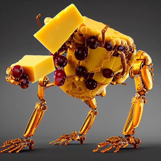 Prompt: acidic biorobot made of cheese and wine, diffuse lighting, 8K, UHD, unreal engine, fantasy, intricate, elegant, highly detailed, lifelike, futuresynth, artstation, realism, concept art, smooth, sharp focus, art by Anne Stokes and Agnes Lawrence Pelton and Anna Dittmann