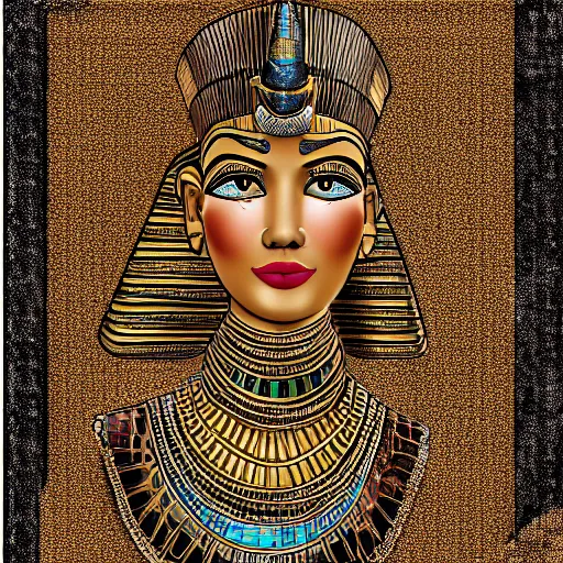 Image similar to photograph of an egyptian woman, gold face chains, chains, egyptian clothing, gold patterns, black clothing, elegant, fancy, rich, character design, costume, egyptian, arabian, dune, desert