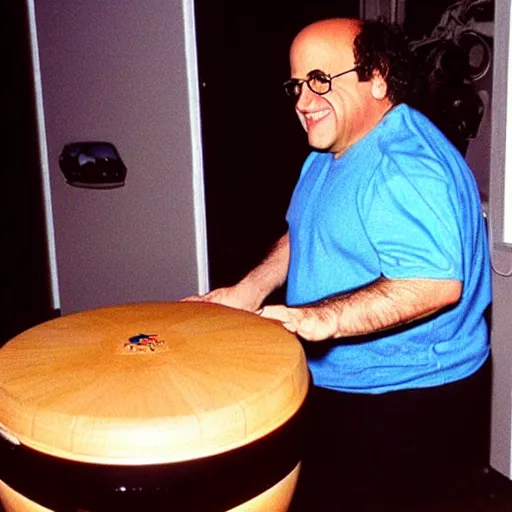 Prompt: “PlayStation 2 graphics, Danny devito playing the bongo drums”