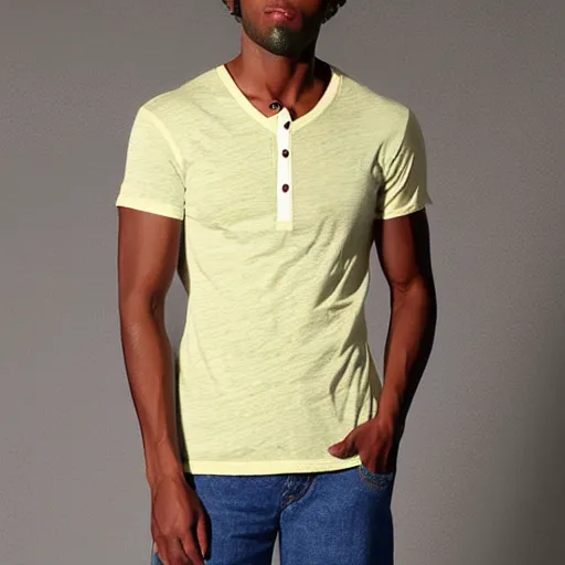 Prompt: men's henley tshirt, patchwork, split into four equal colors