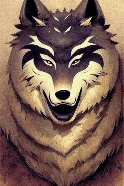 Image similar to ( ( ( ( ( traditional stylized wolf mask. muted colors. ) ) ) ) ) by jean - baptiste monge!!!!!!!!!!!!!!!!!!!!!!!!!!!