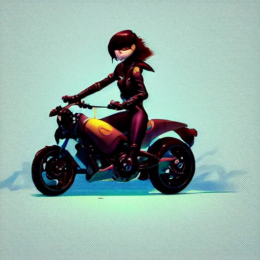 Prompt: Portrait of a cyberpunk furry girl sitting on a motorcycle, mattepainting concept pixar maya engine on stylized background splash comics global illumination lighting artstation lois van baarle, ilya kuvshinov, rossdraws