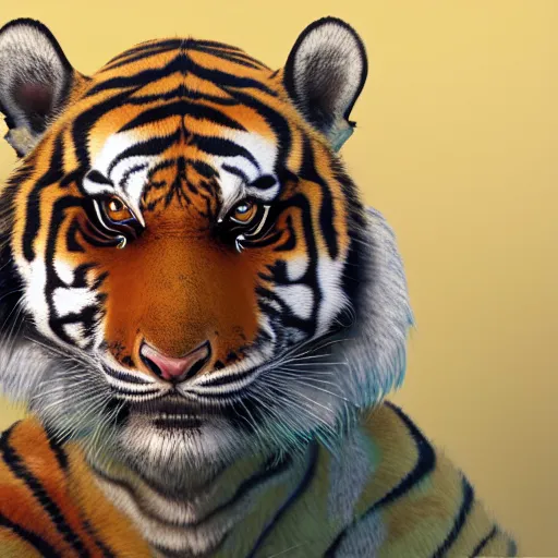 Image similar to A tiger anthropomorphic, hyperdetailed, artstation, cgsociety, 8k