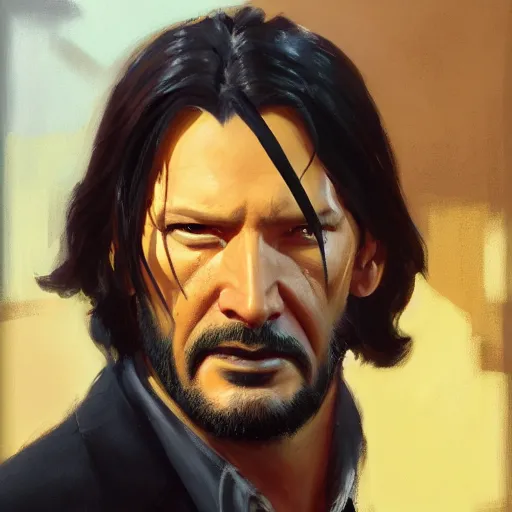 Image similar to greg manchess portrait painting of partially armored john wick as overwatch character, medium shot, asymmetrical, profile picture, organic painting, sunny day, matte painting, bold shapes, hard edges, street art, trending on artstation, by huang guangjian, gil elvgren, ruan jia, greg rutkowski, gaston bussiere