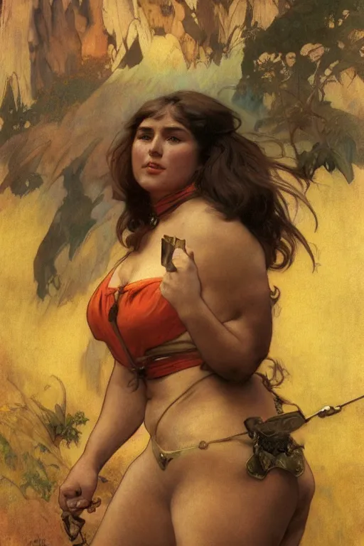 Image similar to portrait of a beautiful chonky young female warrior in the middle of a fight as drawn by by frank frazetta, loish, alphonse mucha, frank frazetta, thomas moran, mandy jurgens, fashion photography 8 k subsurface scattering, soft light
