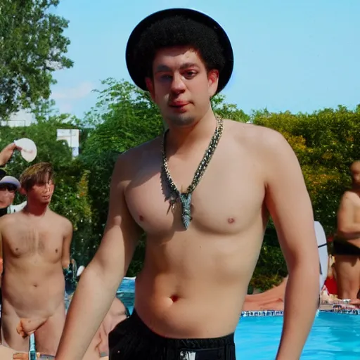 Prompt: alexander pushkin the rap star at the pool