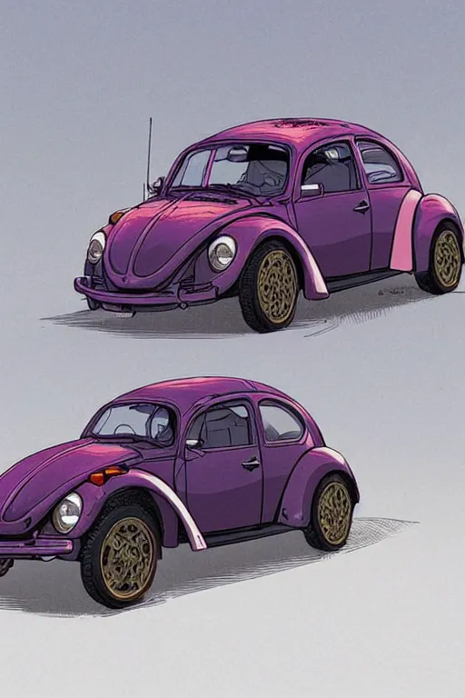 Image similar to Type 1 Beetle car designed by Aplle that looks like it is from Borderlands and by Feng Zhu and Loish and Laurie Greasley, Victo Ngai, Andreas Rocha, John Harris