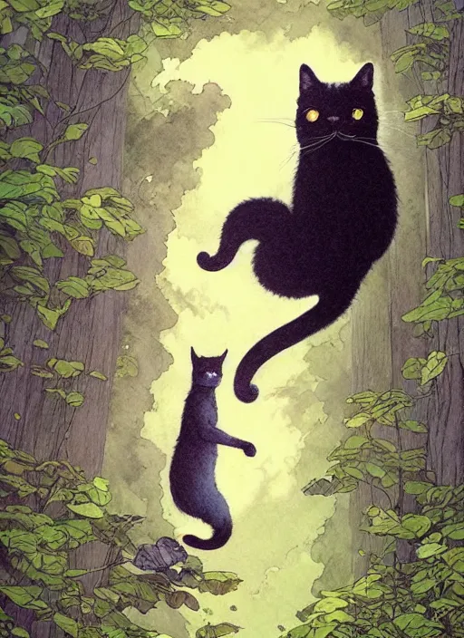 Image similar to a hyper realistic ink cat and the meaning of life and sunbeams blue sky, lush forest comic by chiara bautista and norman rockwell and greg rutkowski weta studio, and lucasfilm