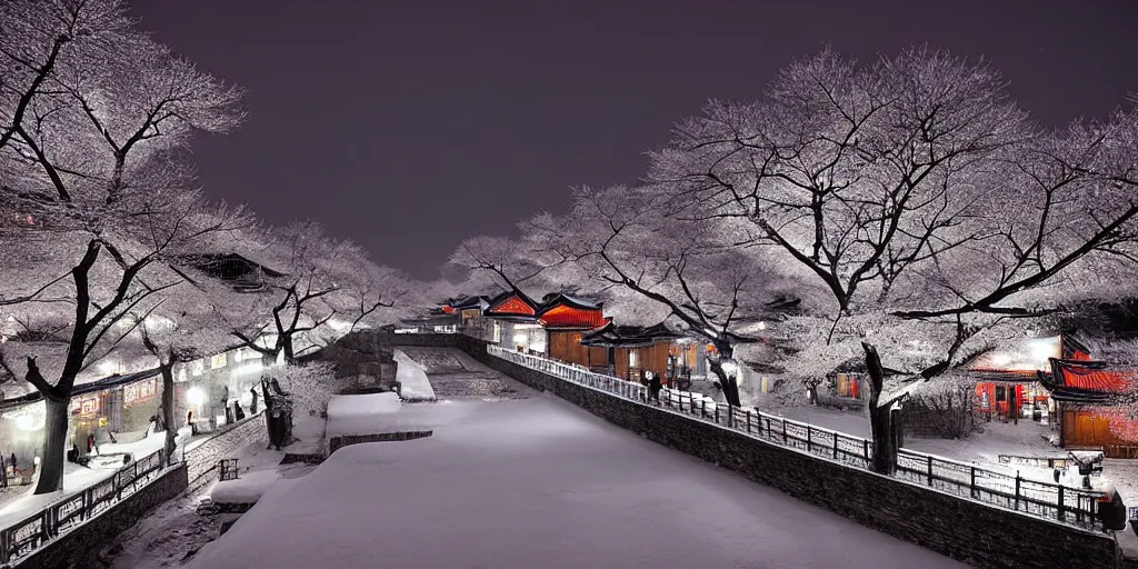 Image similar to chinese town in winter moonnight by masayasu uchida