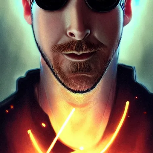 Image similar to Ryan Gosling as Cyclops, X-Men, ultra realistic, concept art, intricate details, eerie, highly detailed, photorealistic, octane render, 8k, unreal engine. art by Artgerm and Greg Rutkowski