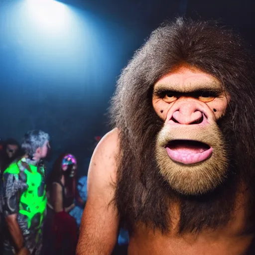 Image similar to photo of a neanderthal caveman at a rave