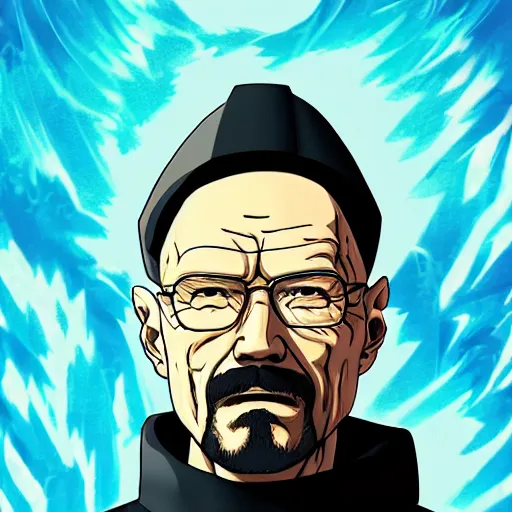 Prompt: portrait of walter white the overlord of the blue ice winter, anime fantasy illustration by tomoyuki yamasaki, kyoto studio, madhouse, ufotable, comixwave films, trending on artstation