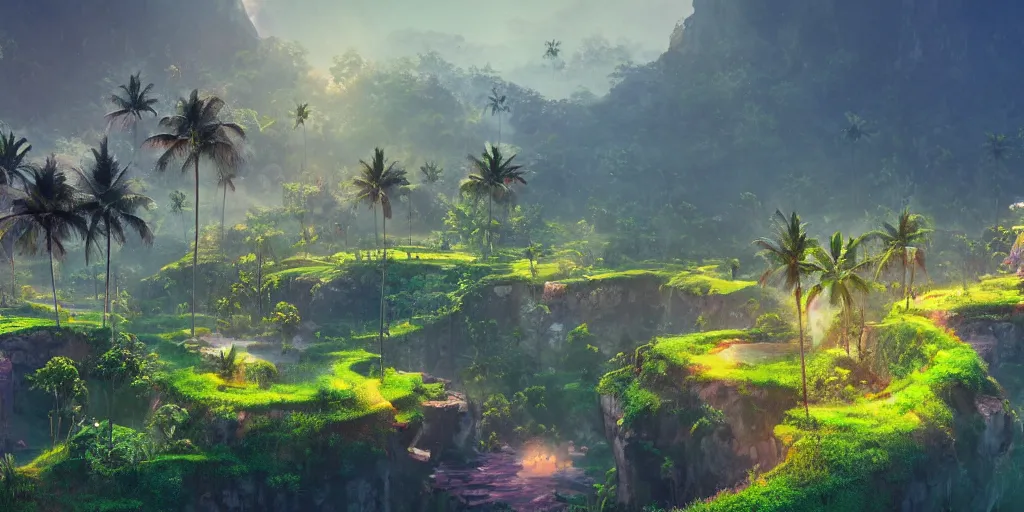 Image similar to Lively morning landscape of bali, realistic detailed digital art by Maxwell Boas Jessica Rossier Christian Dimitrov Anton Fadeev trending on Artstation CGSociety rendered in Unreal Engine 4k HQ