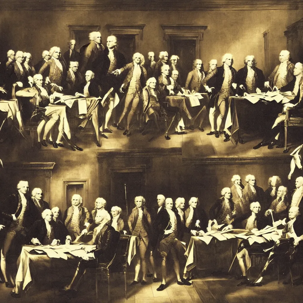 Image similar to cats signing the declaration of independence, by john trumball
