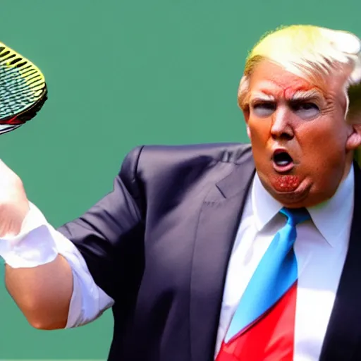 Prompt: very fat Donald Trump playing tennis, 4k, high quality